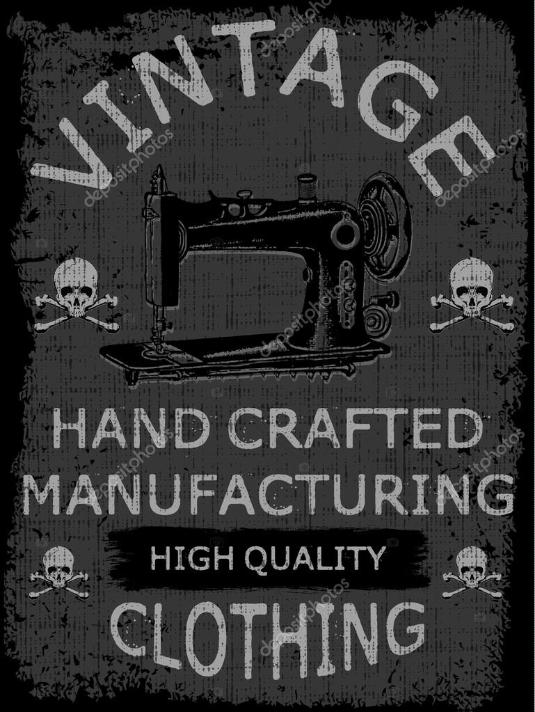 Hand drawn typography poster with vintage sewing machine. For sewing studio logo,T-shirts design or posters.