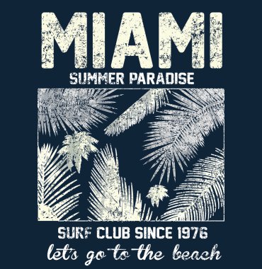 Miami beach tipografi t-shirt prin için çiçek çizim ile
