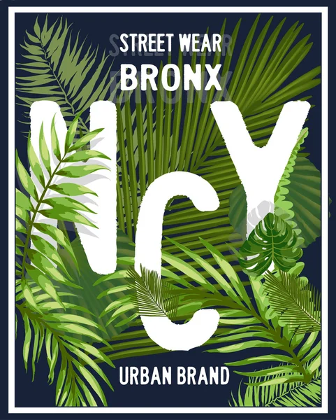New york Brooklyn typografie met florale illustratie. T shirt g — Stockvector