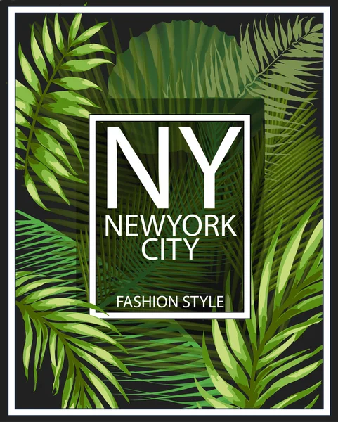 New York Typografie mit floraler Illustration. T-Shirt Grafik . — Stockvektor