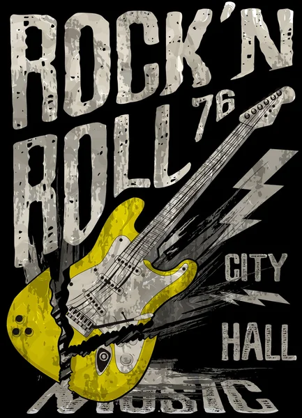 Rock 'n Roll cartel diseño gráfico de la guitarra tee vector de arte — Vector de stock