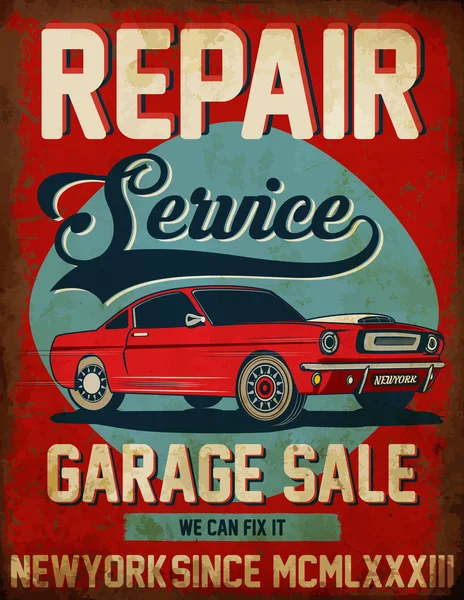 Vintage clássico carro reparação serviço tee design gráfico — Vetor de Stock