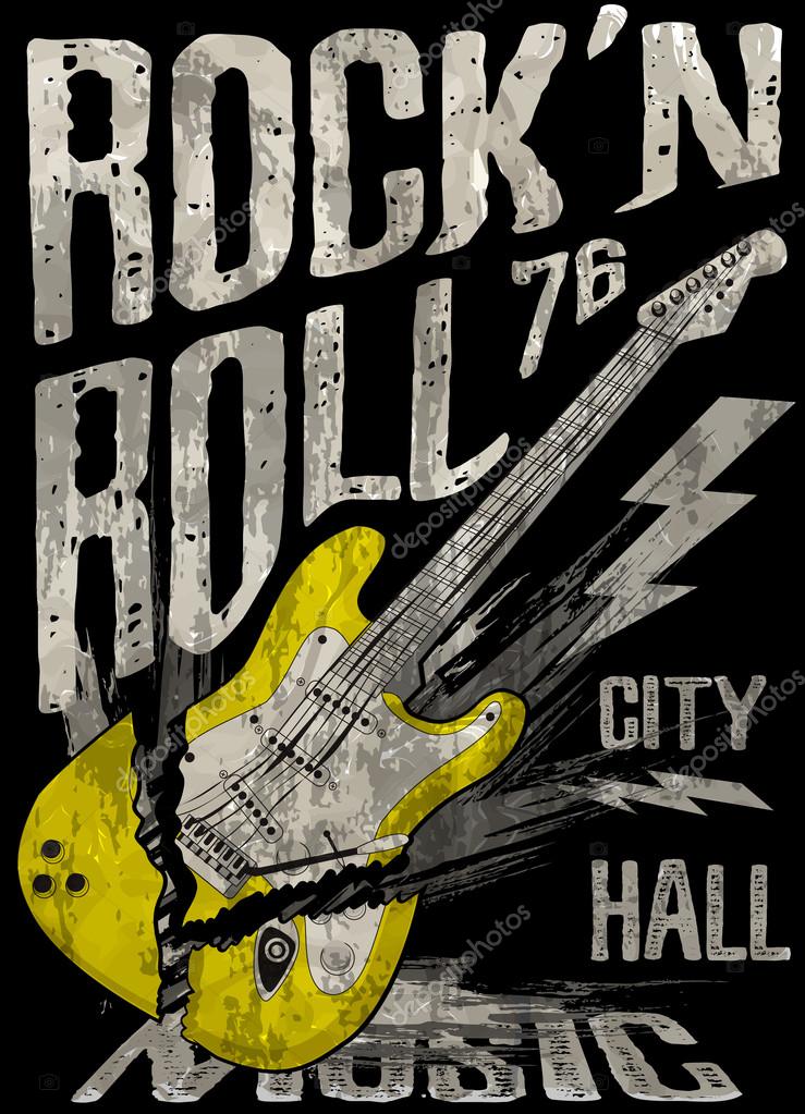 Rock N Roll Poster Guitar Graphic Design Tee Vector Art Vector Image By C Emeget Vector Stock 114388560