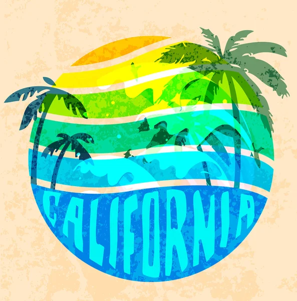 Plage de Californie Typographie Graphisme. T-shirt Impression Design fo — Image vectorielle