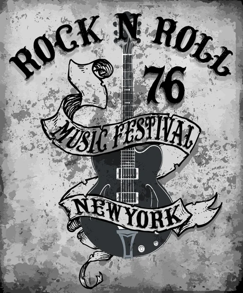 Rock'n Roll poster gitar grafik tasarım tee vektör sanat — Stok Vektör