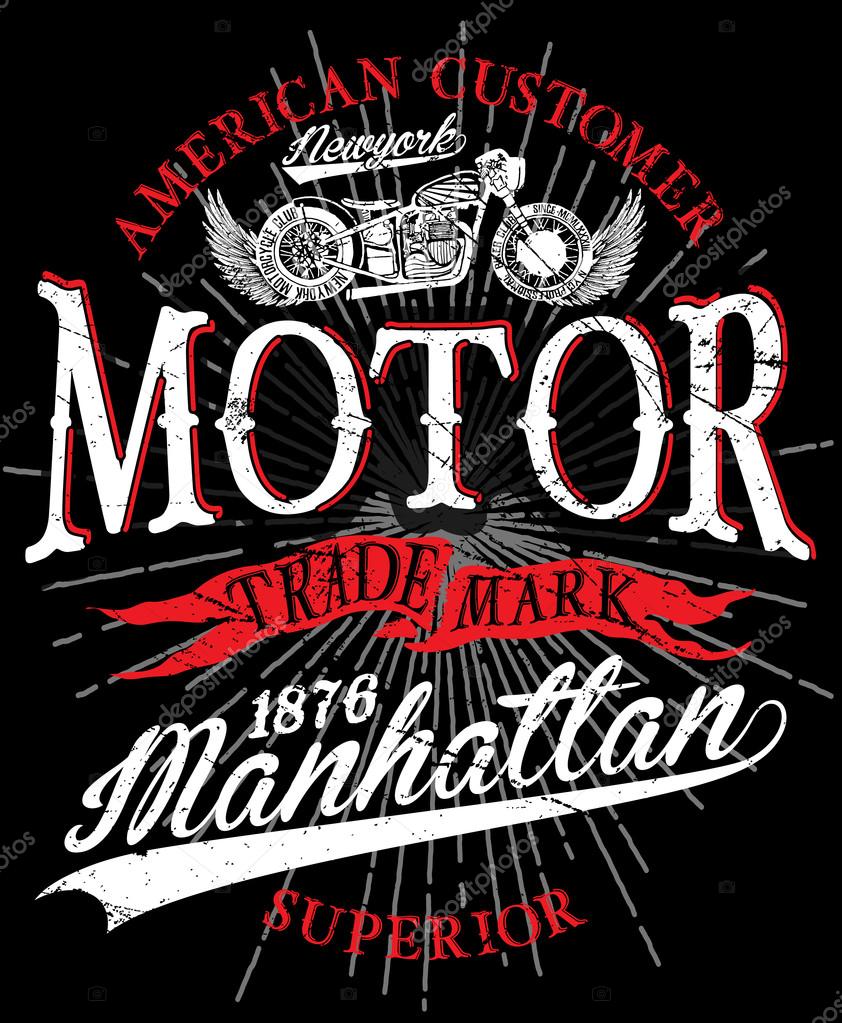 Vintage motorcycle. Hand drawn grunge vintage illustration with hand lettering and a retro bike. This illustration can be used as a print on t-shirts and bags; stationary or as a poster.