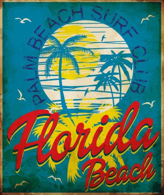 Tipografi ile tropikal grafik tasarım florida plaj surf club