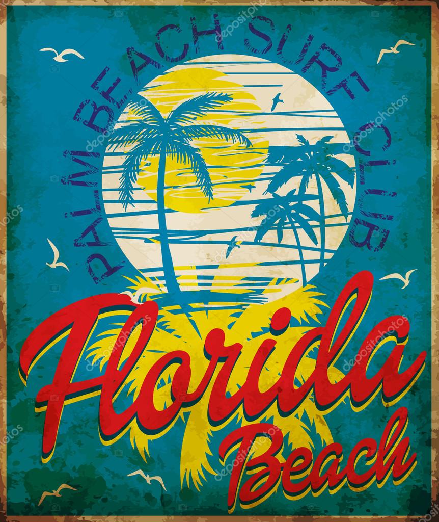 Tropical graphic with typography design florida beach surf club