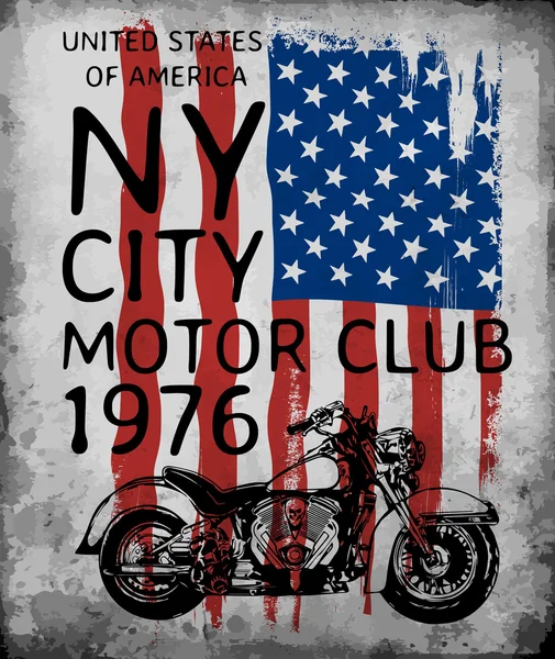 Motocykl tee obrázek s americkou vlajkou — Stockový vektor