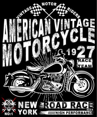 Motosiklet tipografi, t-shirt grafik, vektörel çizimler