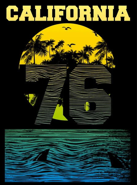 California beach Typography Graphics. T-shirt Printing Design fo — Stock Vector