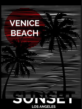 Tipografi tasarım Venice Beach Los Vintage tropikal grafikle