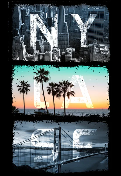 New york Los Angeles San Francisco posterontwerp typografie — Stockfoto