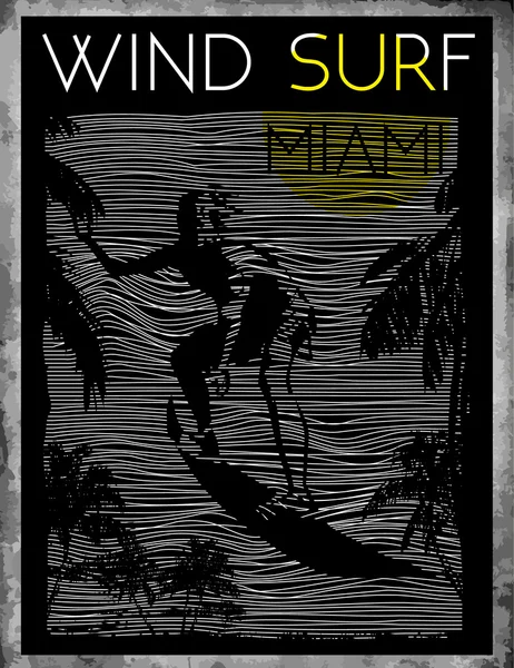 Miami Beach practicar surf del viento — Vector de stock