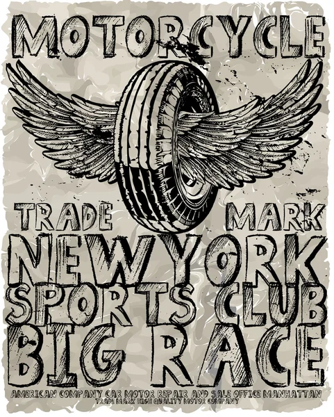 tekerlek ve kanatlar (T-Shirt baskı Vintage etiketle)