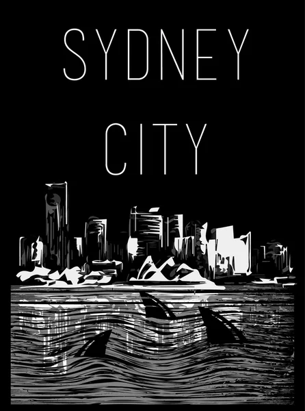 Kota Tee desain grafis sydney kota - Stok Vektor