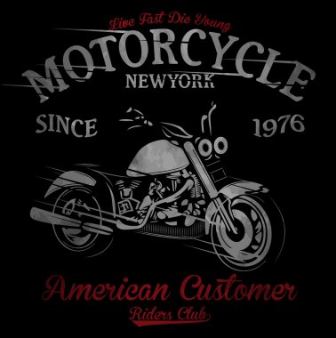 Koyu arka plan ve grunge metin motosiklet T-shirt baskı
