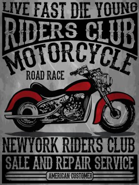 Vintage motosiklet elle çizilmiş vektör tee grafik tasarım