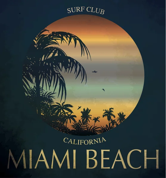 Miami beach Surf club koncept vektorové letní surfování retro odznak. — Stockový vektor