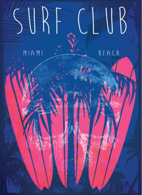 Sörf ve sörf vektör çizim tema kulüp miami Gru