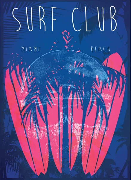 Ilustração vetorial sobre o tema do surf e surf clube miami Gru — Vetor de Stock