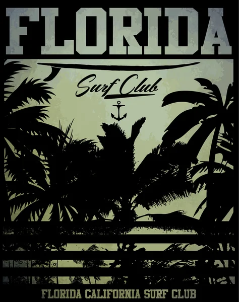 Vektoros illusztráció a téma szörf és surf club florida G — Stock Vector
