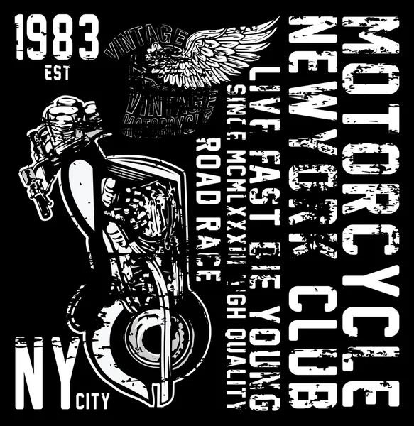 Vintage motocicleta mano dibujado vector tee diseño gráfico — Vector de stock