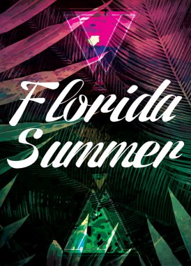 Güzel güneş manzara poster. Palmiye ağacı ile vektör arka plan