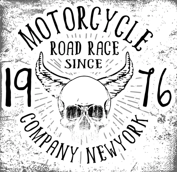 Motocicleta cráneo tee diseño gráfico — Archivo Imágenes Vectoriales