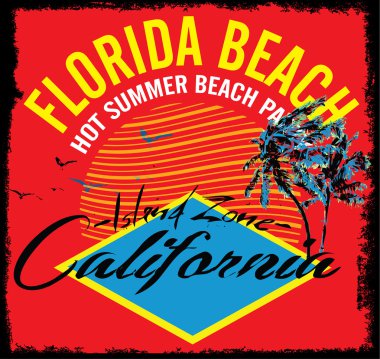 Vektör çizim yaz Tema california california. Vintage 