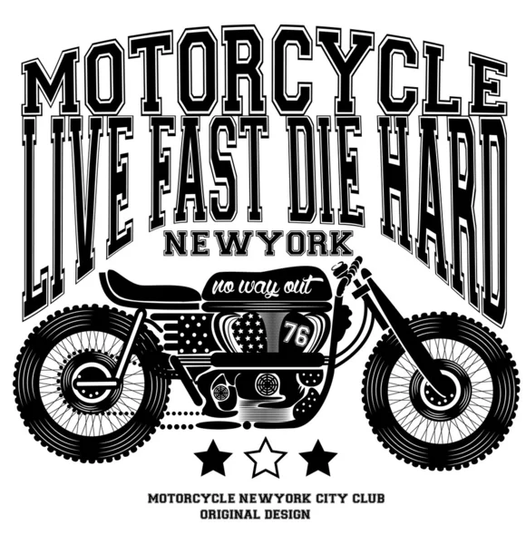 Motocicleta Vintage New York T-shirt Design Gráfico —  Vetores de Stock