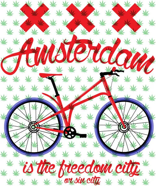 Amsterdam city bike T-Shirt Grafikdesign — Stockvektor