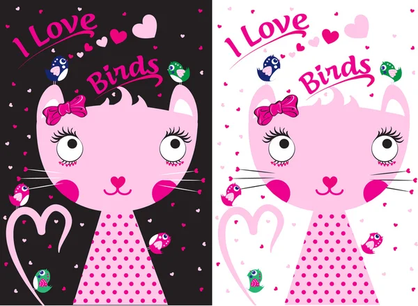 T-shirt pour enfants Cat Bird Sweet Clothing Design vectoriel — Image vectorielle