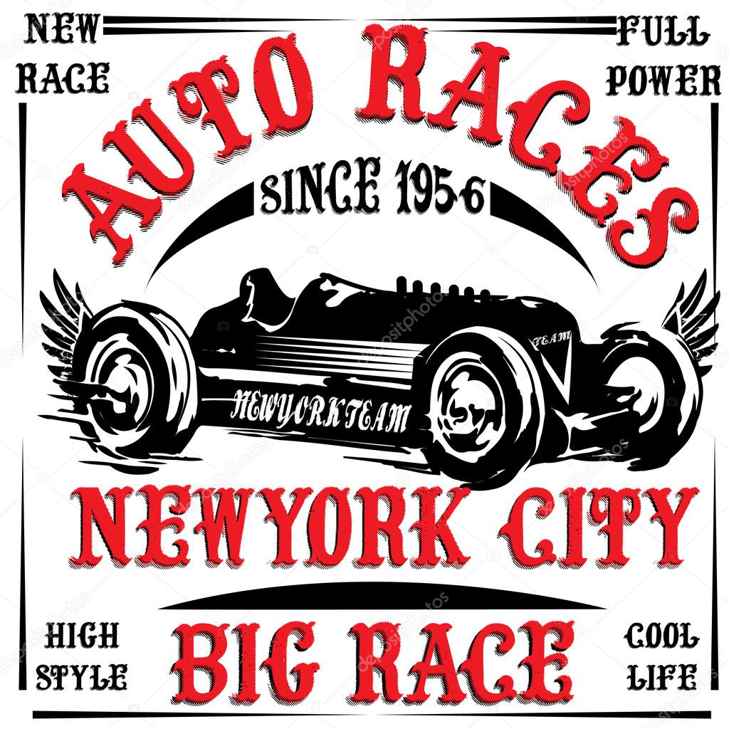 Vintage race car print man t shirt vector graphic design