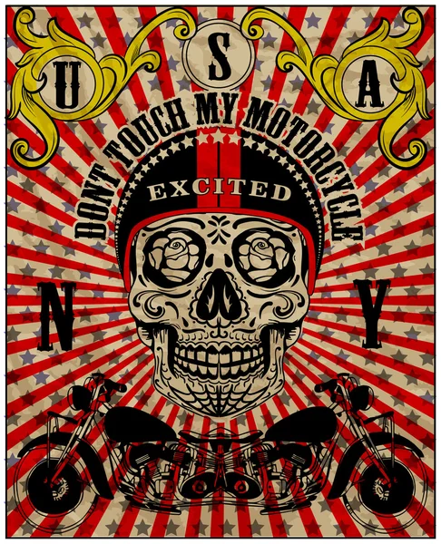 Skull Motosiklet Posteri Vintage Man tişörtü Grafik Vektör Tasarımı