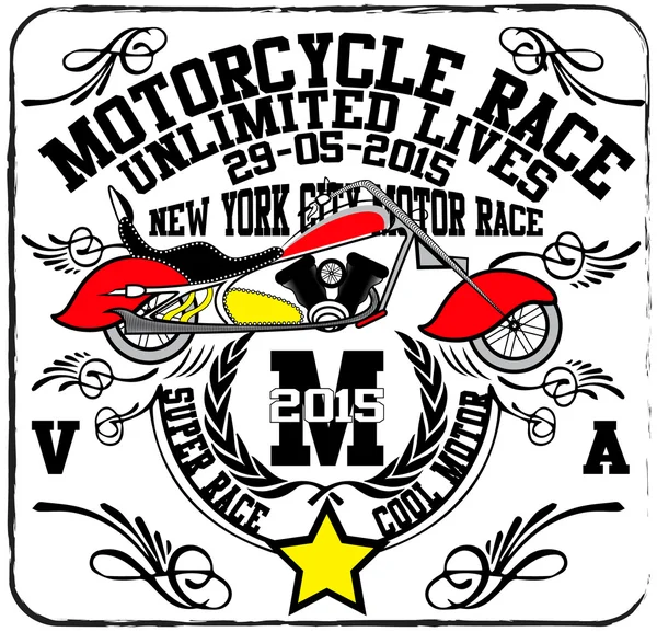 Vintage moto course dessin à la main T-shirt impression — Image vectorielle