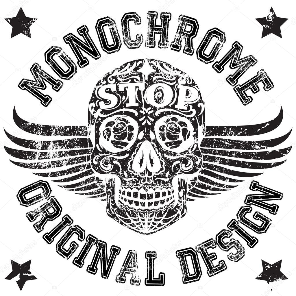 Download Skull Monochrome College Man Boy T shirt Design — Stock Vector © emeget #62109781