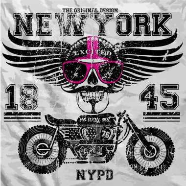 Motosiklet kafatası New York eğlenceli adam T shirt grafik tasarım