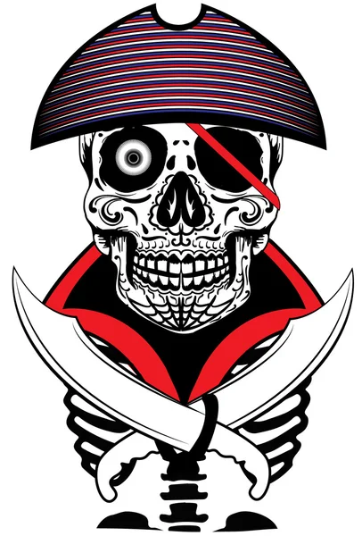 Skull Sailor Man Obras de Arte T-shirt Design Gráfico —  Vetores de Stock