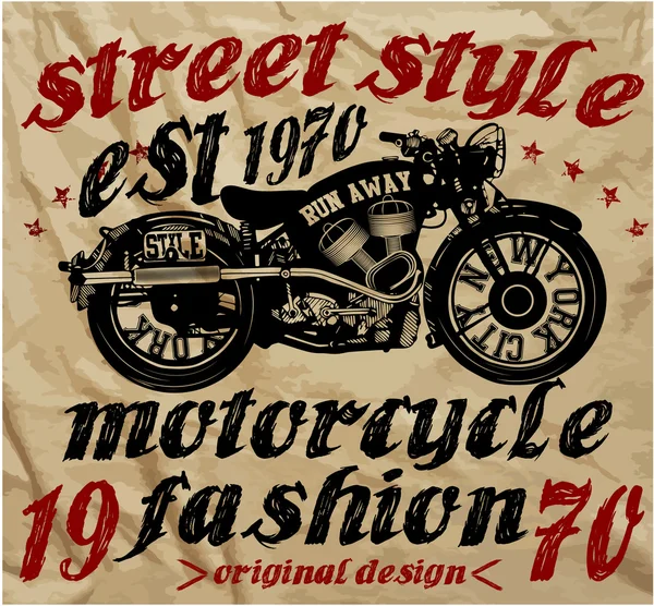 Vintage moto course dessin à la main T-shirt impression — Image vectorielle