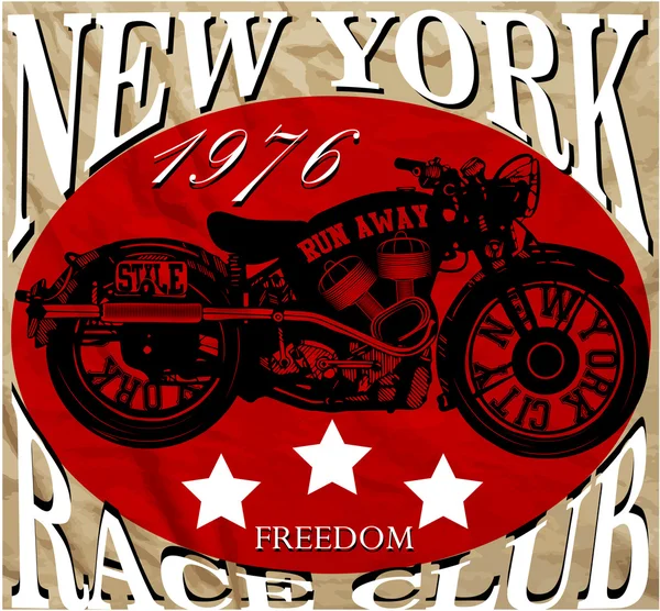 Motorfiets New York Fun Man T-shirt Graphic Design — Stockvector