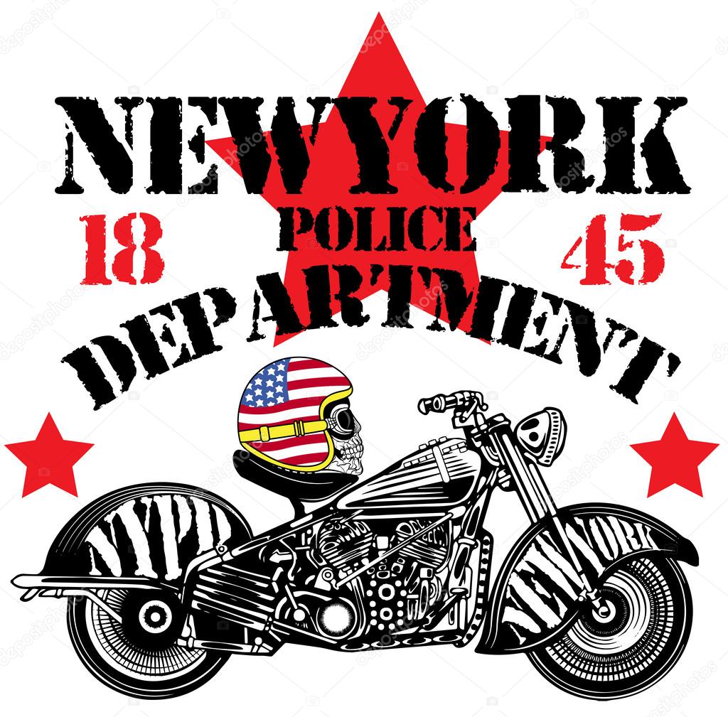 Motorcycle Skull New York Fun Man T shirt Graphic Design