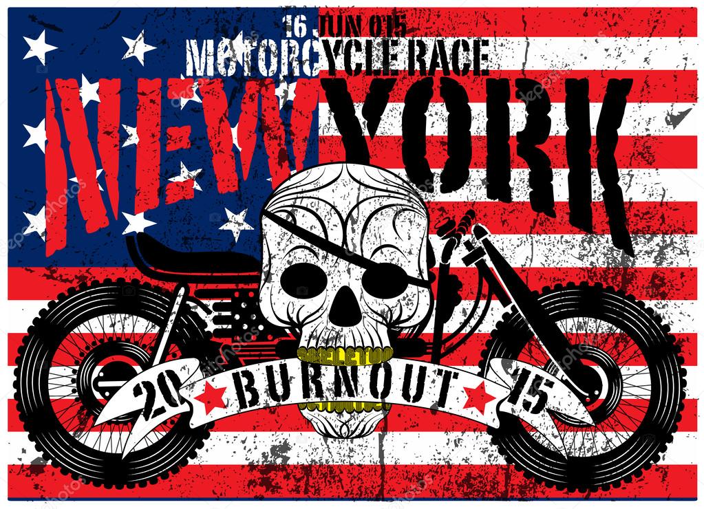 American Flag Skull Motorcycle Man T shirt Graphic Vector Design