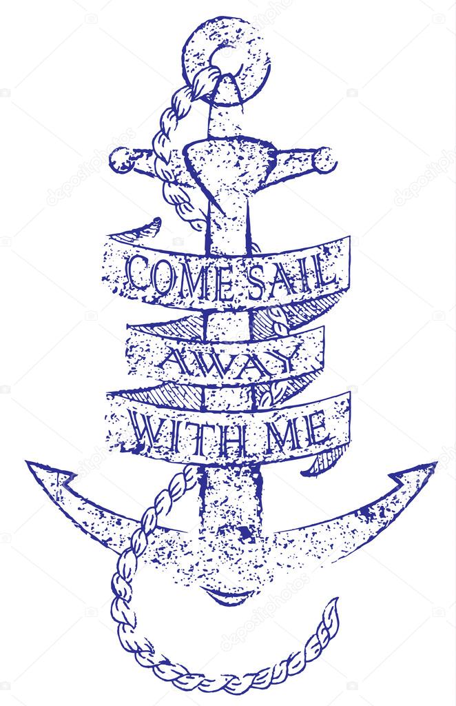 Nautical Anchor vector isolated white, blue