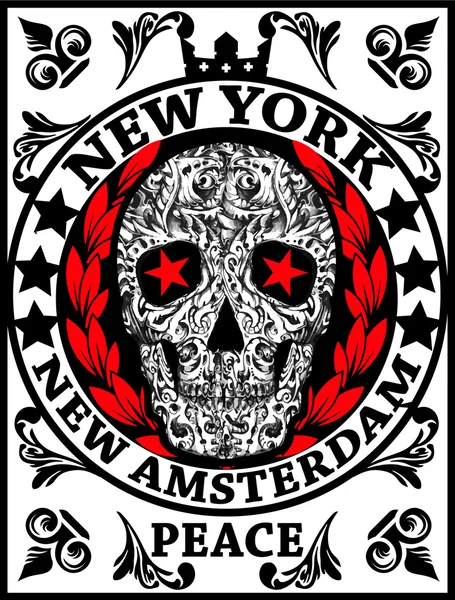 Totenkopf New York fun man T-Shirt Grafik-Design — Stockvektor