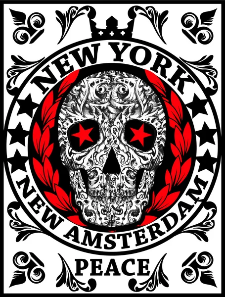 Skalle New York kul Man T shirt grafikdesign — Stock vektor