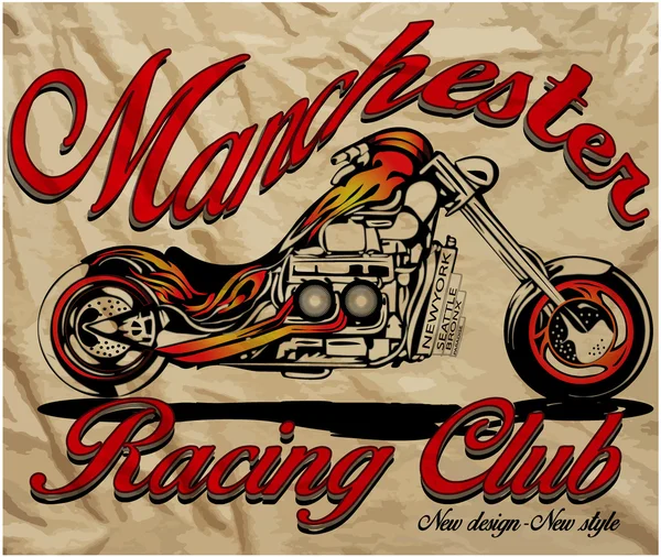 Ilustración bosquejo motocicleta con camiseta impresiones vector gráfico — Vector de stock