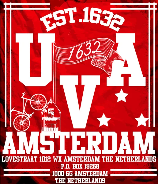 Amsterdam University City Hombre Camiseta Vector Diseño Gráfico — Vector de stock