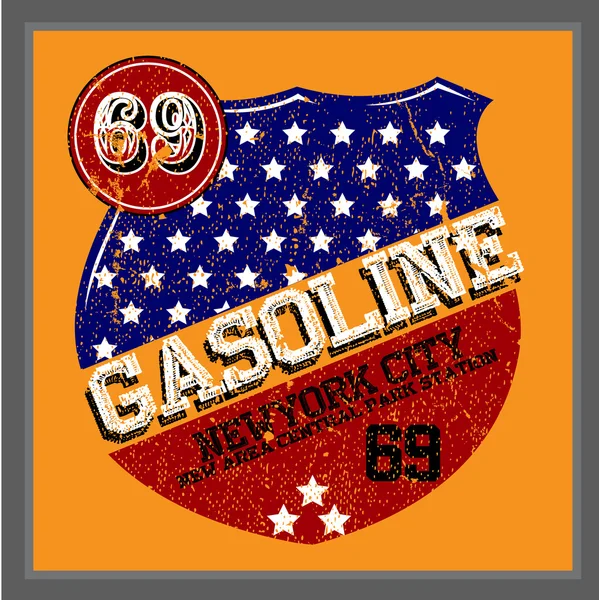 Vintage gasolina motor aceite camiseta impresión — Vector de stock