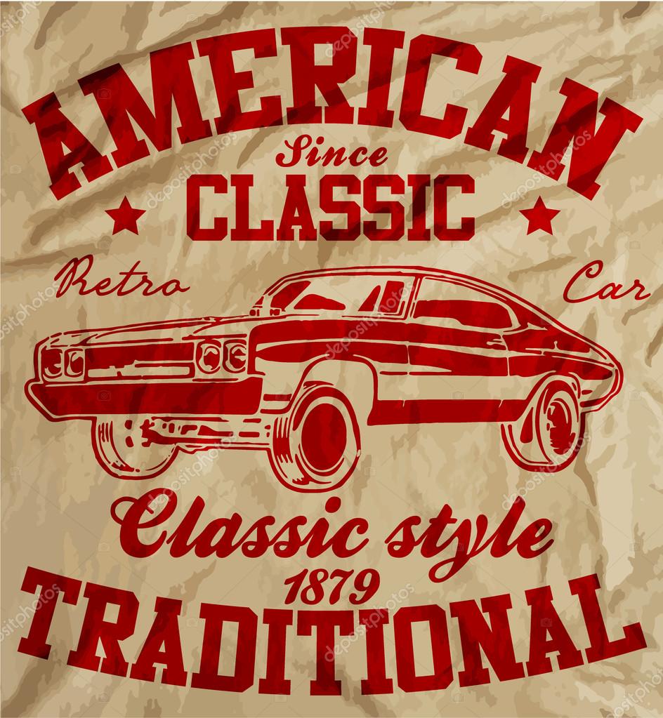 Old Car Vintage Retro man T shirt Graphic Desig Stock Vector by ©emeget 66221299